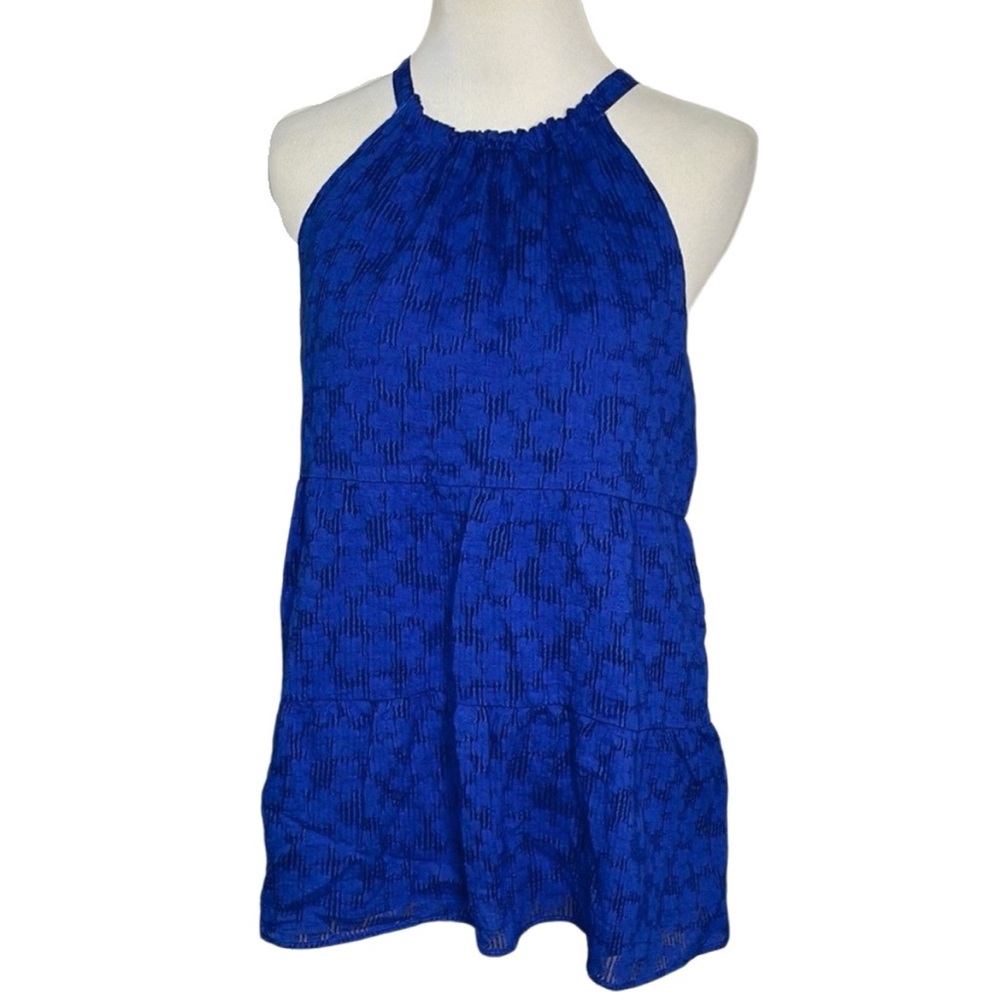 Anthropologie Blue Floral Tiered Longer Length Sleeveless Top